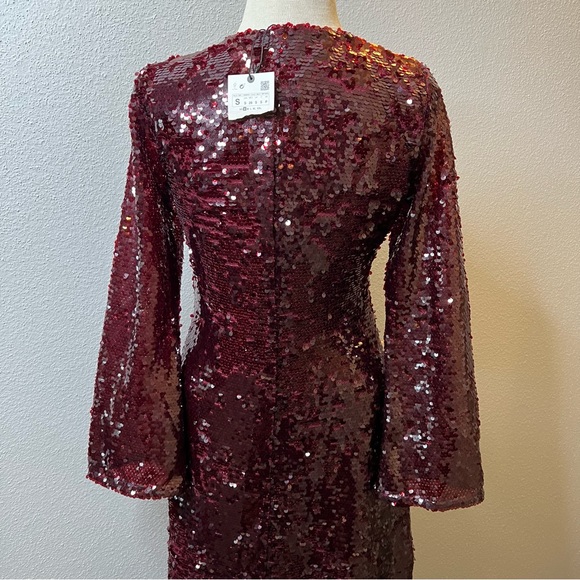 NEW! ZARA Limited Edition Sequin Maxi Dress Burgundy Maroon Red SZ S - Picture 7 of 12
